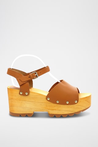 Sandálias com plataforma em couro Kick Wedge Wise - Camel