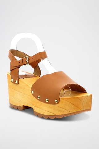 Sandálias com plataforma em couro Kick Wedge Wise - Camel