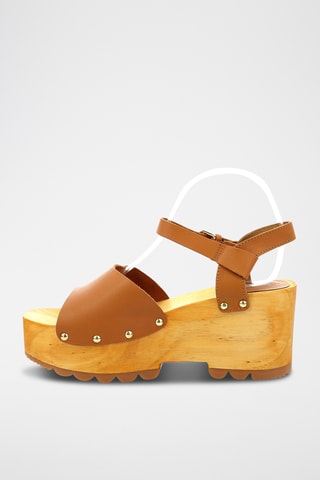 Sandálias com plataforma em couro Kick Wedge Wise - Camel
