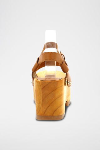 Sandálias com plataforma em couro Kick Wedge Wise - Camel
