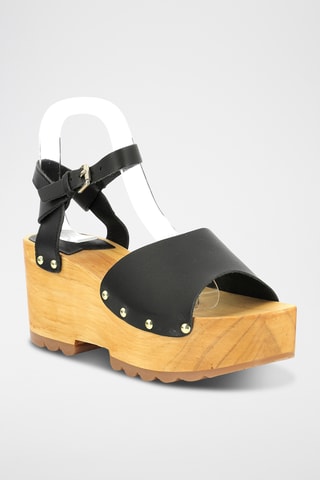 Sandálias com plataforma em couro Kick Wedge Wise - Preto