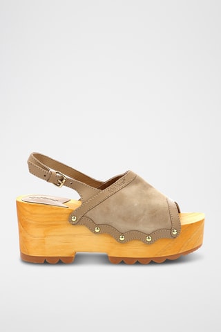 Sandálias com plataforma em couro Kick Wedge Wood - Bege-claro