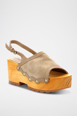 Sandálias com plataforma em couro Kick Wedge Wood - Bege-claro