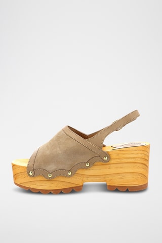 Sandálias com plataforma em couro Kick Wedge Wood - Bege-claro