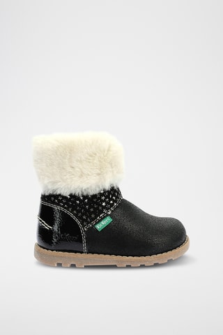 Botins forrados em couro Nonofur - Preto e branco