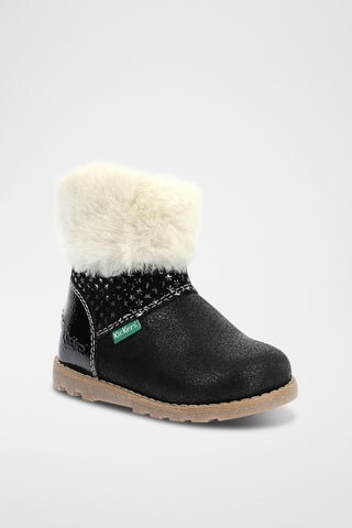 Botins forrados em couro Nonofur - Preto e branco