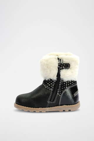 Botins forrados em couro Nonofur - Preto e branco