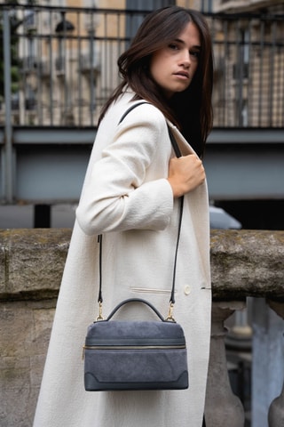 Sac bandoulière en nubuck Grand Simos Suede - Gris foncé