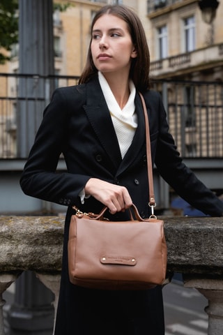 Sac bandoulière en cuir Creta Graine - Camel