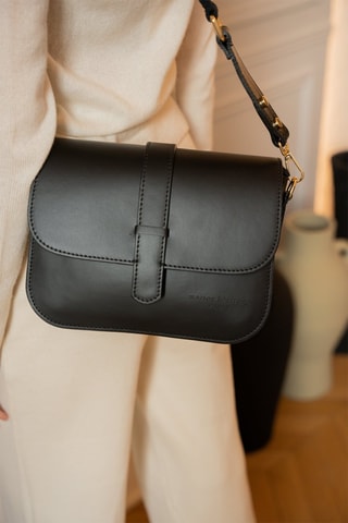 Sac bandoulière en cuir Monica - Noir et doré