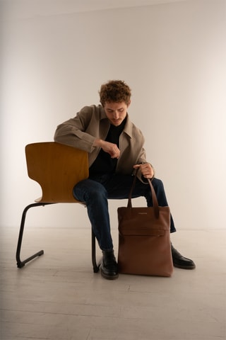 Tote bag en cuir Enzo - Marron