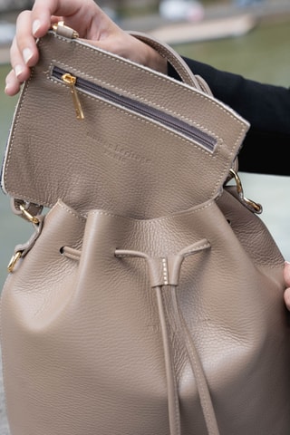 Sac seau en cuir Jila Graine - Taupe