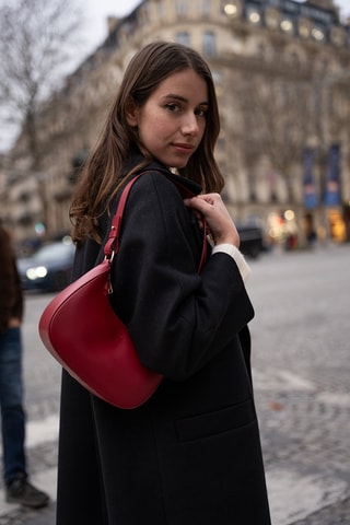 Sac porté épaule en cuir Brisac - Rouge foncé