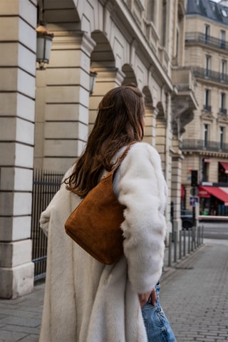 Sac porté épaule en nubuck Clison - Camel
