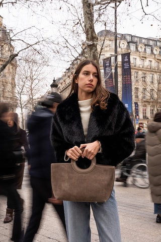 Sac à main en cuir Saumur Suede - Taupe