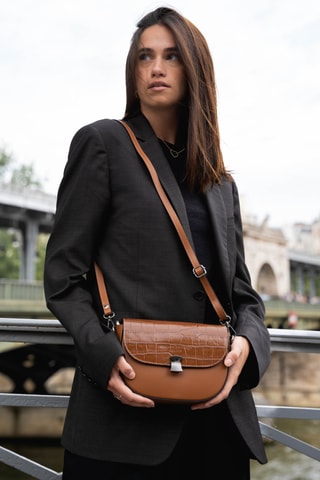 Sac bandoulière en cuir Nelly Croco  - Camel