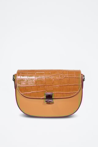 Sac bandoulière en cuir Nelly Croco  - Camel