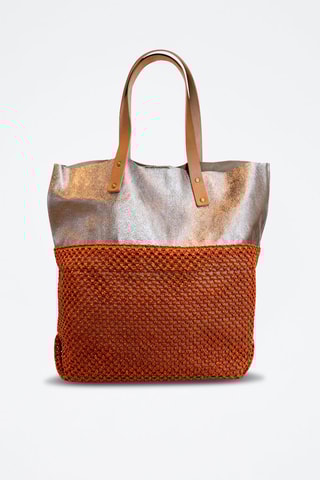 Cabas en cuir Alon - Marron, orange et doré