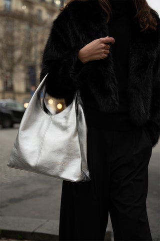 Sac porté épaule en cuir Tikki - Argenté