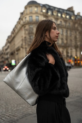 Sac porté épaule en cuir Tikki - Argenté