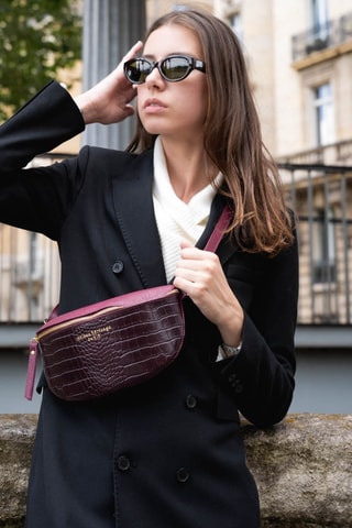 Sac banane en cuir Kimi Croco - Bordeaux