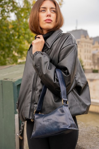 Sac porté épaule en cuir Haven - Bleu marine