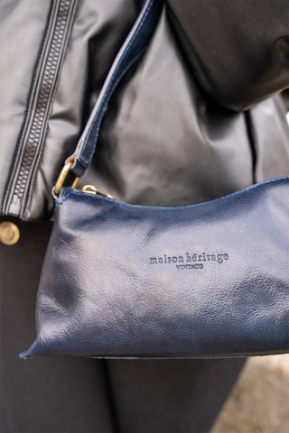 Sac porté épaule en cuir Haven - Bleu marine