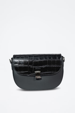 Sac bandoulière en cuir Nelly Croco - Noir