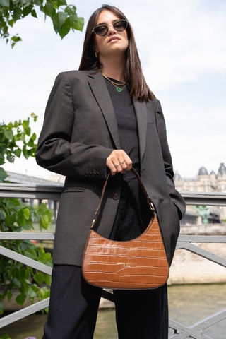 Sac porté épaule en cuir Aline Croco - Camel