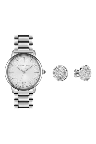 Stalen Quartz Horloge met Diamant en oorbellen Adore