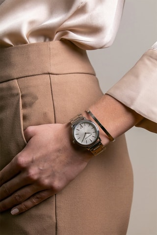 Stalen Quartz Horloge met Diamant en oorbellen Adore