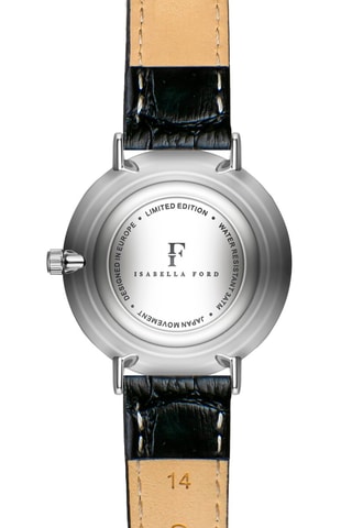 Leren Quartz en Diamant Horloge Zwart en Zilverkleurig