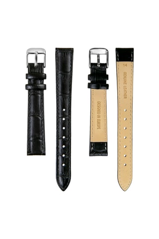 Leren Quartz en Diamant Horloge Zwart en Zilverkleurig