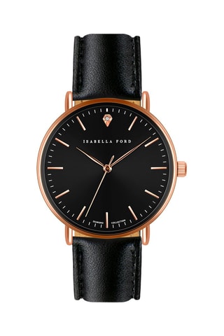 Leren Quartz Horloge met Diamant Anna