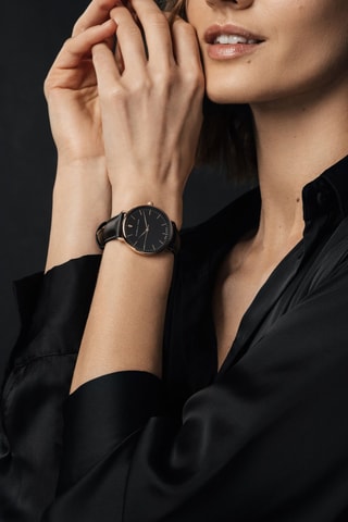 Leren Quartz Horloge met Diamant Anna