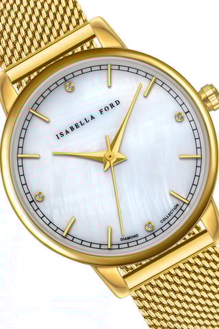 Set Stalen Quartz Horloge, parelmoer, diamanten en oorbellen Capri