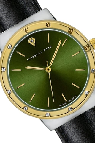 Leren en Diamanten Quartz Horloge Olympe