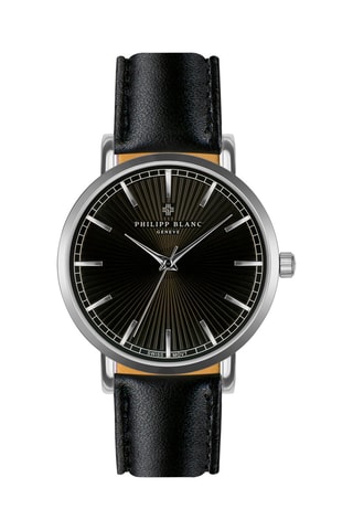 Leren Quartz Horloge Zwart en Zilverkleurig