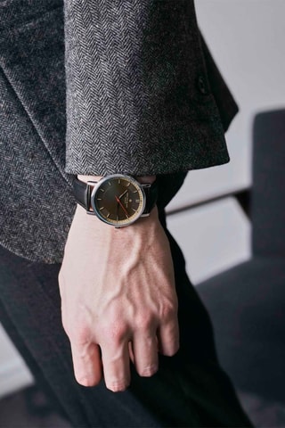 Leren Quartz Horloge- Zwart en Zilverkleurig