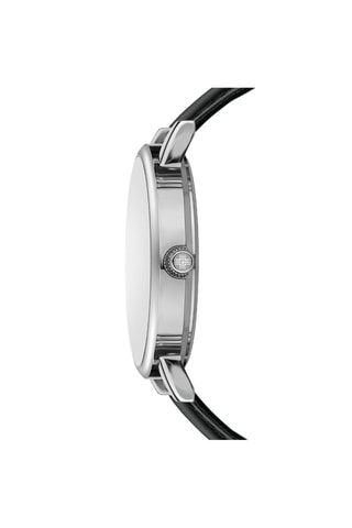 Leren Quartz Horloge- Zwart en Zilverkleurig