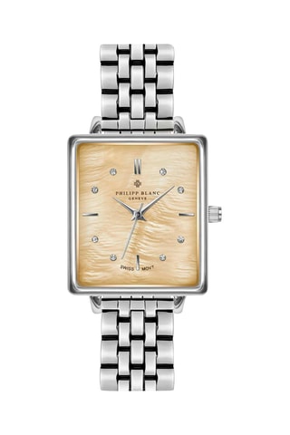 Stalen Quartz Horloge Zilverkleurig en Beige