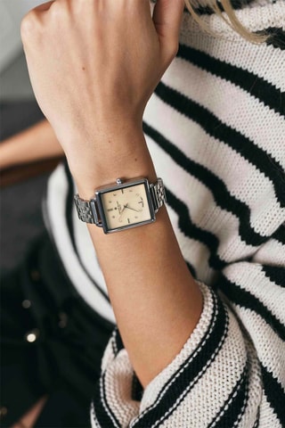 Stalen Quartz Horloge Zilverkleurig en Beige