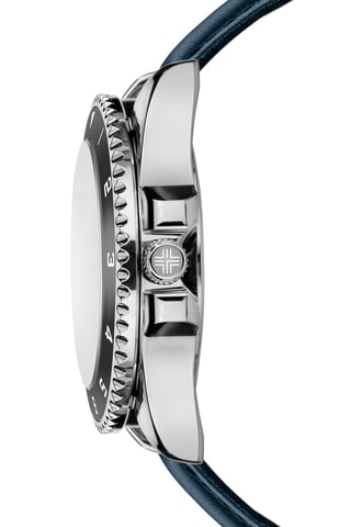 Leren Quartz Horloge Donkerblauw en Zilverkleurig