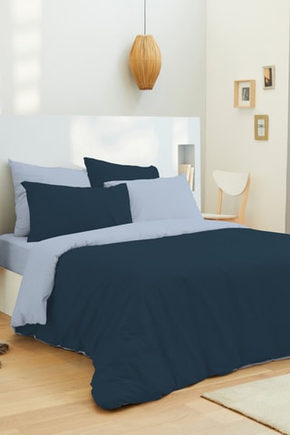 Conjunto de cama em percal de algodão 57 fios/cm² - Azul-claro e azul-marinho