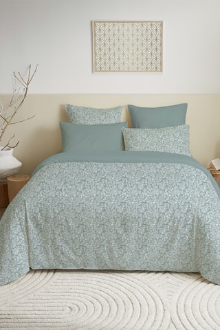 Parure de couette réversible en coton 57 fils/cm² - Bleu et vert