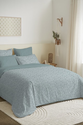 Parure de couette réversible en coton 57 fils/cm² - Bleu et vert
