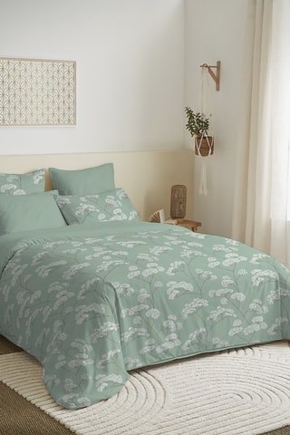 Parure de couette réversible en coton 57 fils/cm² - Vert et blanc