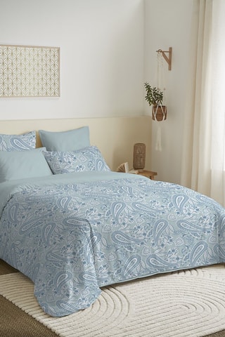 Parure de couette réversible en coton 57 fils/cm² - Bleu