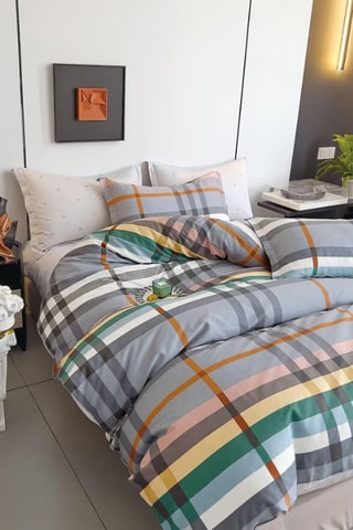 Parure de couette en percale de coton 80 fils/cm² - Gris et blanc