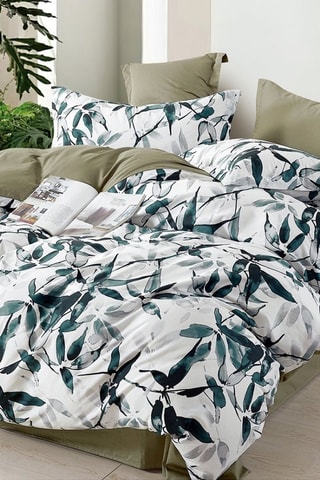 Parure de couette réversible en percale de coton 80 fils/cm² - Vert et blanc